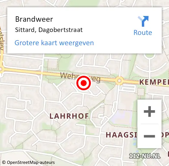 Locatie op kaart van de 112 melding: Brandweer Sittard, Dagobertstraat op 9 oktober 2024 01:05