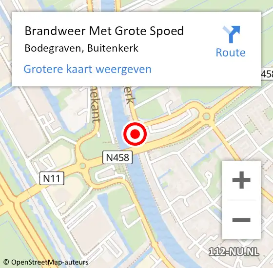 Locatie op kaart van de 112 melding: Brandweer Met Grote Spoed Naar Bodegraven, Buitenkerk op 9 oktober 2024 01:57