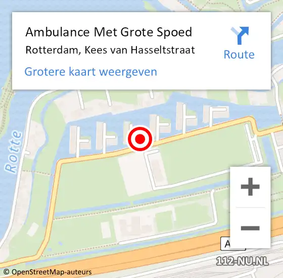 Locatie op kaart van de 112 melding: Ambulance Met Grote Spoed Naar Rotterdam, Kees van Hasseltstraat op 22 oktober 2014 18:54