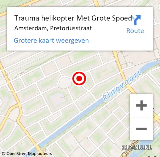 Locatie op kaart van de 112 melding: Trauma helikopter Met Grote Spoed Naar Amsterdam, Pretoriusstraat op 9 oktober 2024 04:17