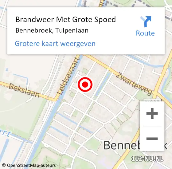 Locatie op kaart van de 112 melding: Brandweer Met Grote Spoed Naar Bennebroek, Tulpenlaan op 9 oktober 2024 05:45