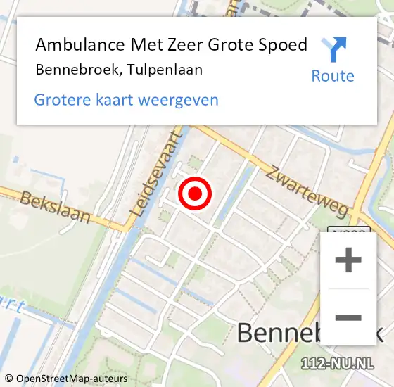 Locatie op kaart van de 112 melding: Ambulance Met Zeer Grote Spoed Naar Bennebroek, Tulpenlaan op 9 oktober 2024 05:45