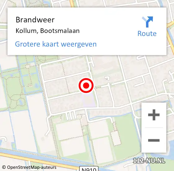 Locatie op kaart van de 112 melding: Brandweer Kollum, Bootsmalaan op 18 oktober 2013 13:16