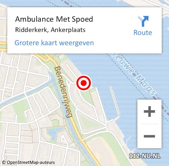 Locatie op kaart van de 112 melding: Ambulance Met Spoed Naar Ridderkerk, Ankerplaats op 9 oktober 2024 06:36