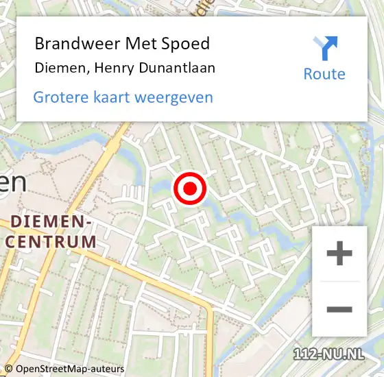 Locatie op kaart van de 112 melding: Brandweer Met Spoed Naar Diemen, Henry Dunantlaan op 9 oktober 2024 06:52