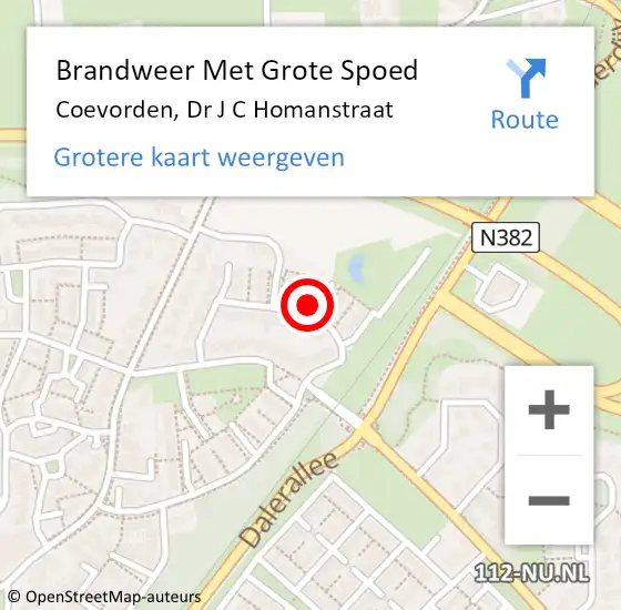 Locatie op kaart van de 112 melding: Brandweer Met Grote Spoed Naar Coevorden, Dr J C Homanstraat op 22 oktober 2014 19:03