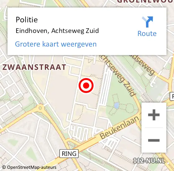 Locatie op kaart van de 112 melding: Politie Eindhoven, Achtseweg Zuid op 9 oktober 2024 07:03