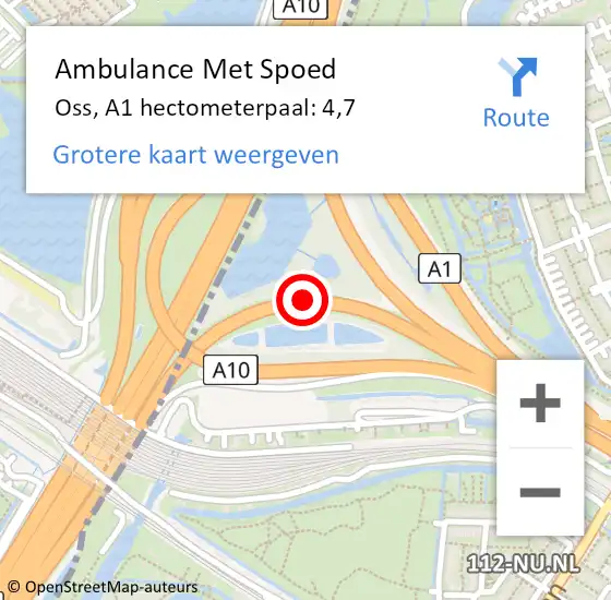 Locatie op kaart van de 112 melding: Ambulance Met Spoed Naar Oss, A1 hectometerpaal: 4,7 op 9 oktober 2024 07:08