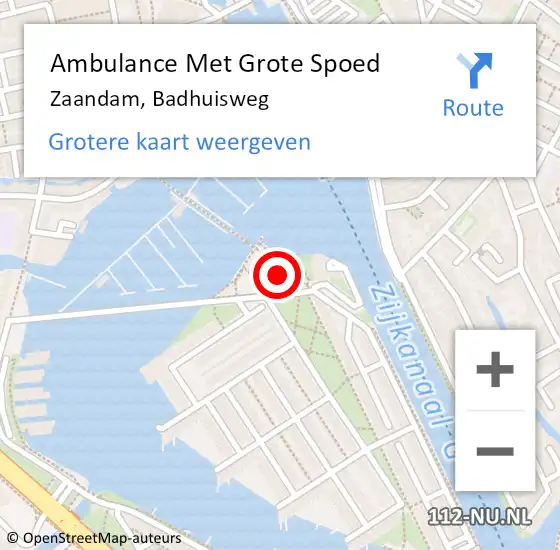 Locatie op kaart van de 112 melding: Ambulance Met Grote Spoed Naar Zaandam, Badhuisweg op 9 oktober 2024 07:20