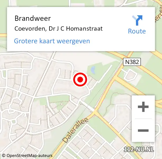 Locatie op kaart van de 112 melding: Brandweer Coevorden, Dr J C Homanstraat op 22 oktober 2014 19:06