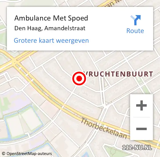 Locatie op kaart van de 112 melding: Ambulance Met Spoed Naar Den Haag, Amandelstraat op 9 oktober 2024 08:01