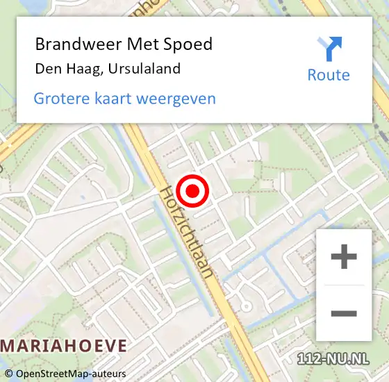 Locatie op kaart van de 112 melding: Brandweer Met Spoed Naar Den Haag, Ursulaland op 9 oktober 2024 08:07