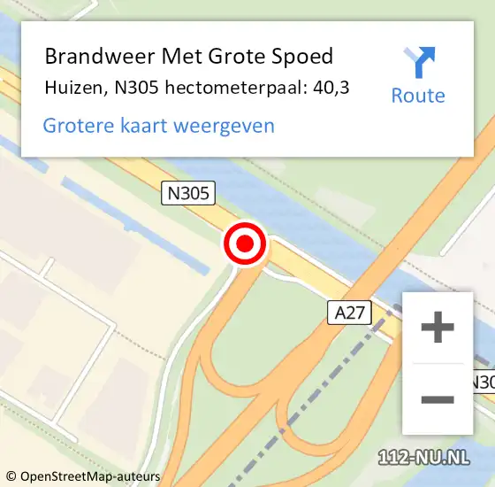 Locatie op kaart van de 112 melding: Brandweer Met Grote Spoed Naar Huizen, N305 hectometerpaal: 40,3 op 9 oktober 2024 08:19