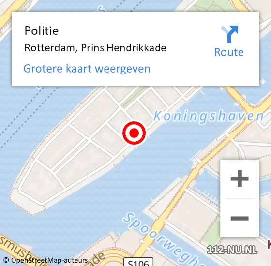 Locatie op kaart van de 112 melding: Politie Rotterdam, Prins Hendrikkade op 9 oktober 2024 08:47