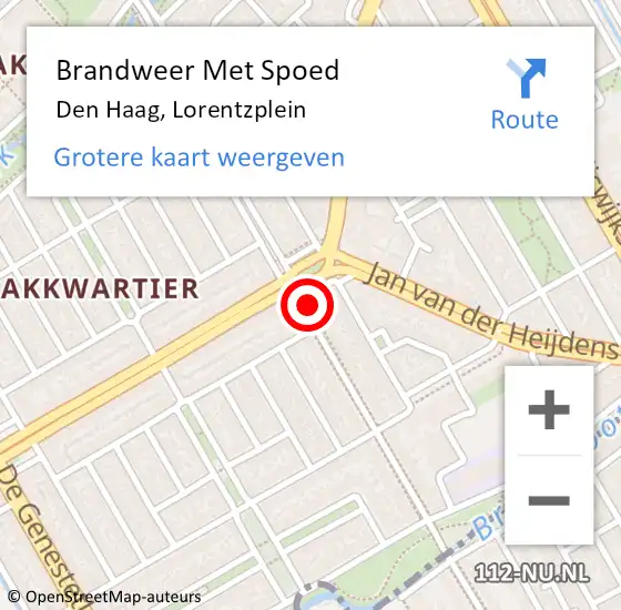 Locatie op kaart van de 112 melding: Brandweer Met Spoed Naar Den Haag, Lorentzplein op 9 oktober 2024 08:57