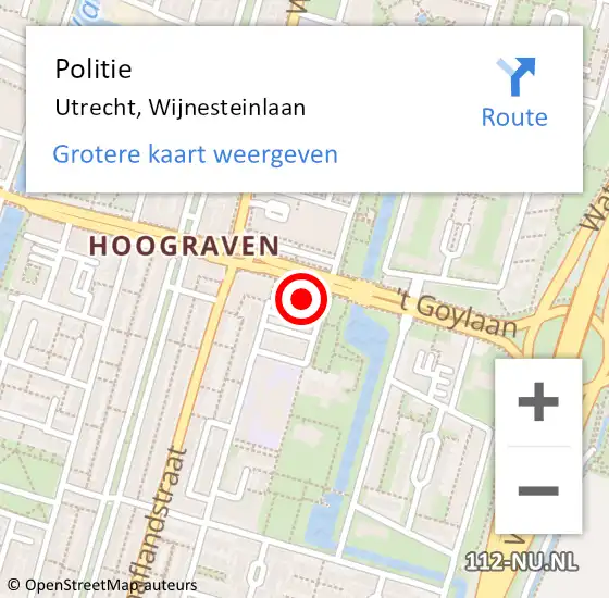 Locatie op kaart van de 112 melding: Politie Utrecht, Wijnesteinlaan op 9 oktober 2024 09:10