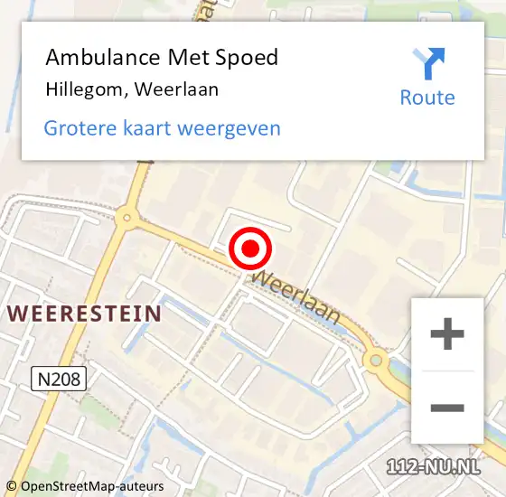 Locatie op kaart van de 112 melding: Ambulance Met Spoed Naar Hillegom, Weerlaan op 9 oktober 2024 09:11