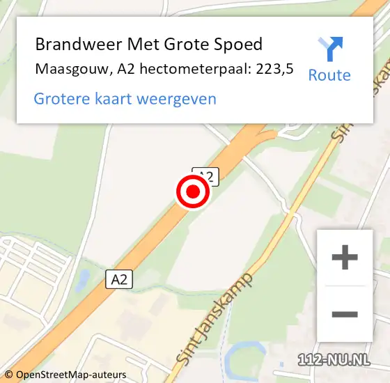 Locatie op kaart van de 112 melding: Brandweer Met Grote Spoed Naar Maasgouw, A2 hectometerpaal: 223,5 op 9 oktober 2024 09:22