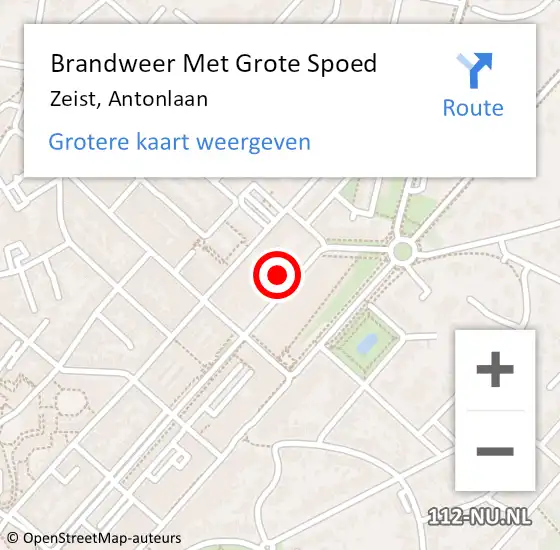 Locatie op kaart van de 112 melding: Brandweer Met Grote Spoed Naar Zeist, Antonlaan op 9 oktober 2024 09:26