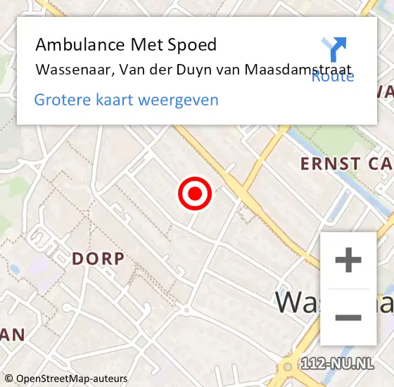 Locatie op kaart van de 112 melding: Ambulance Met Spoed Naar Wassenaar, Van der Duyn van Maasdamstraat op 9 oktober 2024 09:37