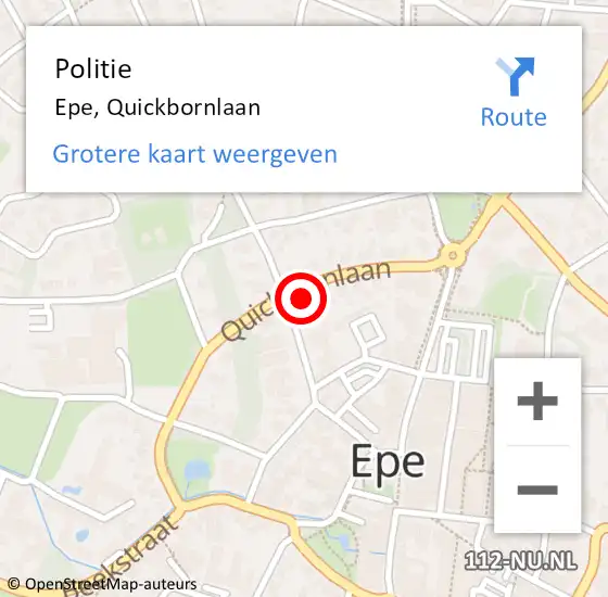 Locatie op kaart van de 112 melding: Politie Epe, Quickbornlaan op 9 oktober 2024 09:37