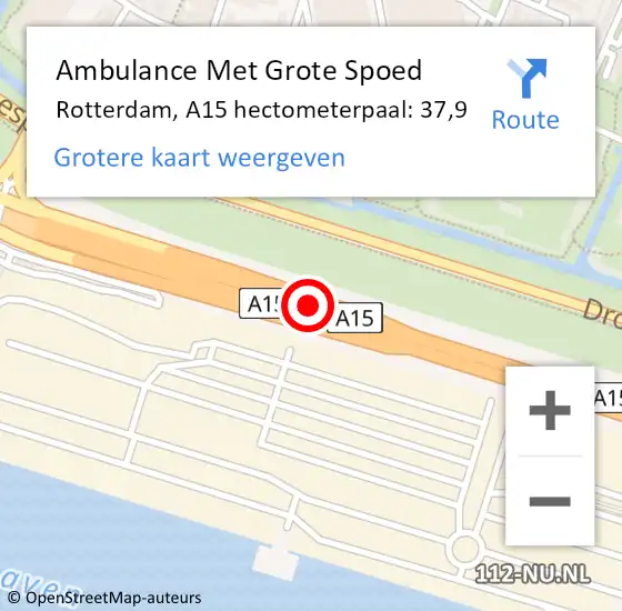 Locatie op kaart van de 112 melding: Ambulance Met Grote Spoed Naar Rotterdam, A15 hectometerpaal: 37,9 op 9 oktober 2024 09:49