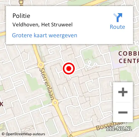 Locatie op kaart van de 112 melding: Politie Veldhoven, Het Struweel op 9 oktober 2024 09:52