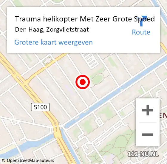 Locatie op kaart van de 112 melding: Trauma helikopter Met Zeer Grote Spoed Naar Den Haag, Zorgvlietstraat op 9 oktober 2024 10:10