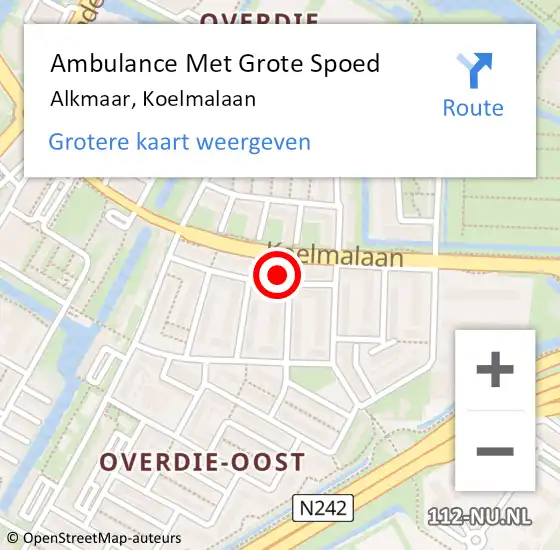 Locatie op kaart van de 112 melding: Ambulance Met Grote Spoed Naar Alkmaar, Koelmalaan op 9 oktober 2024 10:34