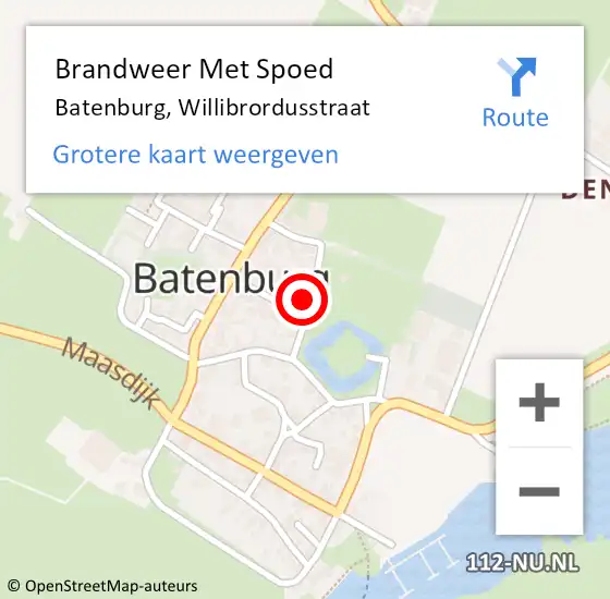 Locatie op kaart van de 112 melding: Brandweer Met Spoed Naar Batenburg, Willibrordusstraat op 9 oktober 2024 10:35