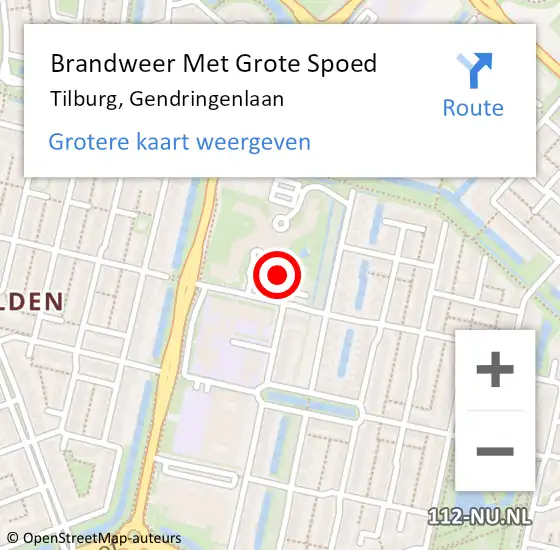 Locatie op kaart van de 112 melding: Brandweer Met Grote Spoed Naar Tilburg, Gendringenlaan op 9 oktober 2024 10:48