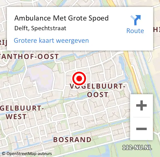 Locatie op kaart van de 112 melding: Ambulance Met Grote Spoed Naar Delft, Spechtstraat op 9 oktober 2024 11:01