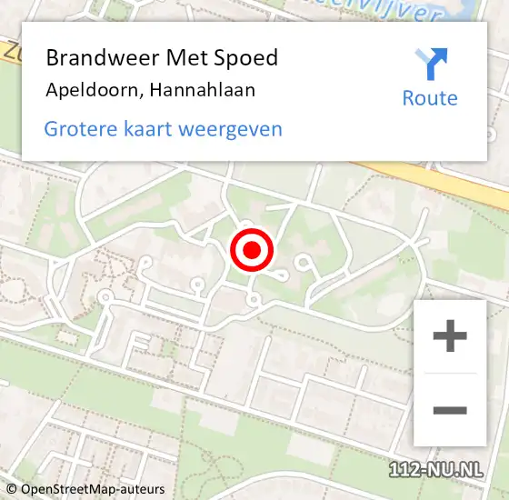 Locatie op kaart van de 112 melding: Brandweer Met Spoed Naar Apeldoorn, Hannahlaan op 9 oktober 2024 11:13