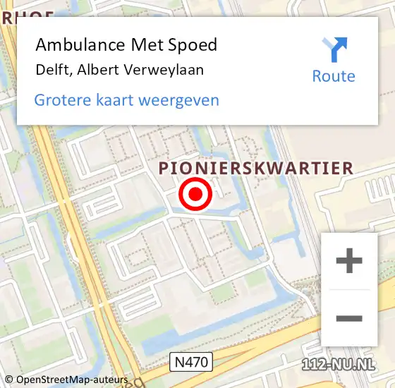 Locatie op kaart van de 112 melding: Ambulance Met Spoed Naar Delft, Albert Verweylaan op 9 oktober 2024 11:17