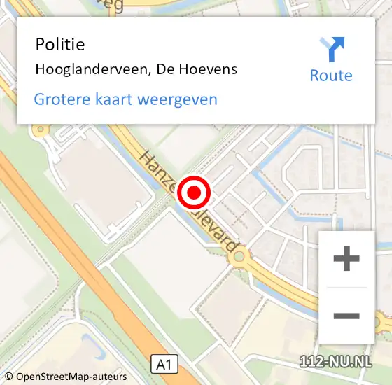 Locatie op kaart van de 112 melding: Politie Hooglanderveen, De Hoevens op 9 oktober 2024 11:21