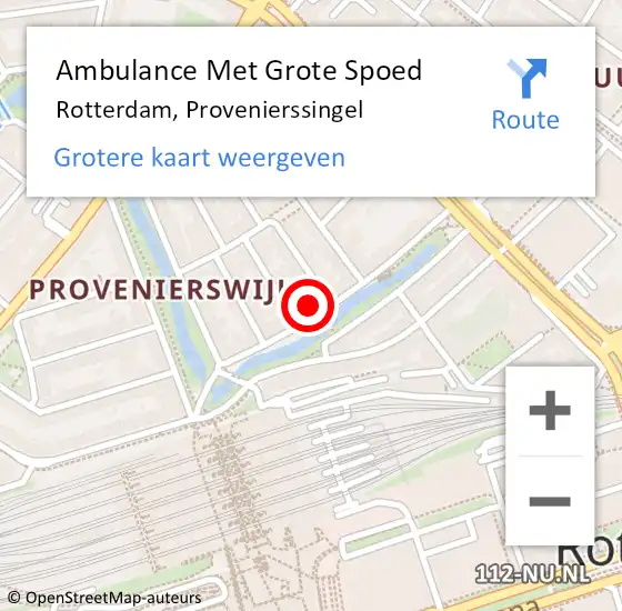 Locatie op kaart van de 112 melding: Ambulance Met Grote Spoed Naar Rotterdam, Provenierssingel op 9 oktober 2024 11:26