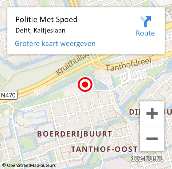 Locatie op kaart van de 112 melding: Politie Met Spoed Naar Delft, Kalfjeslaan op 9 oktober 2024 11:31