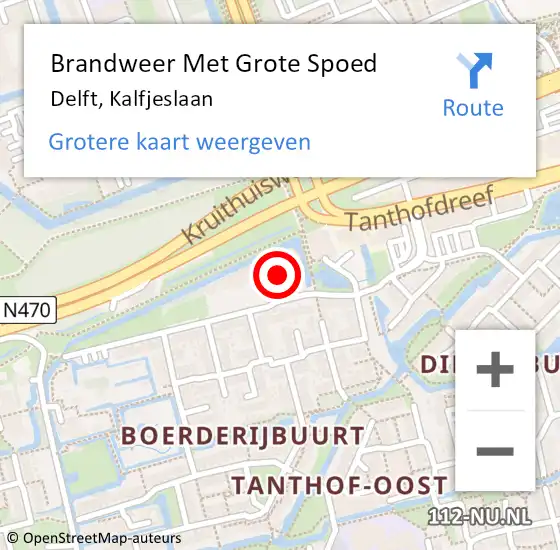 Locatie op kaart van de 112 melding: Brandweer Met Grote Spoed Naar Delft, Kalfjeslaan op 9 oktober 2024 11:31