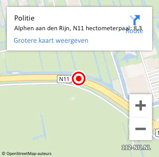 Locatie op kaart van de 112 melding: Politie Alphen aan den Rijn, N11 hectometerpaal: 8,3 op 9 oktober 2024 11:48