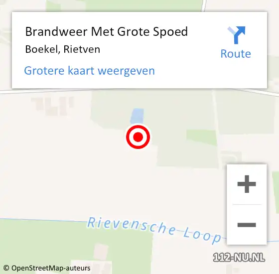 Locatie op kaart van de 112 melding: Brandweer Met Grote Spoed Naar Boekel, Rietven op 9 oktober 2024 11:51