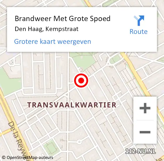 Locatie op kaart van de 112 melding: Brandweer Met Grote Spoed Naar Den Haag, Kempstraat op 9 oktober 2024 12:29