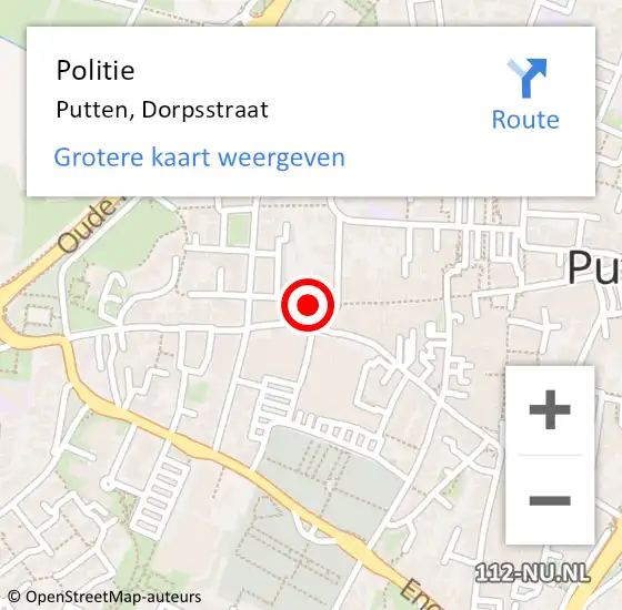 Locatie op kaart van de 112 melding: Politie Putten, Dorpsstraat op 9 oktober 2024 12:37