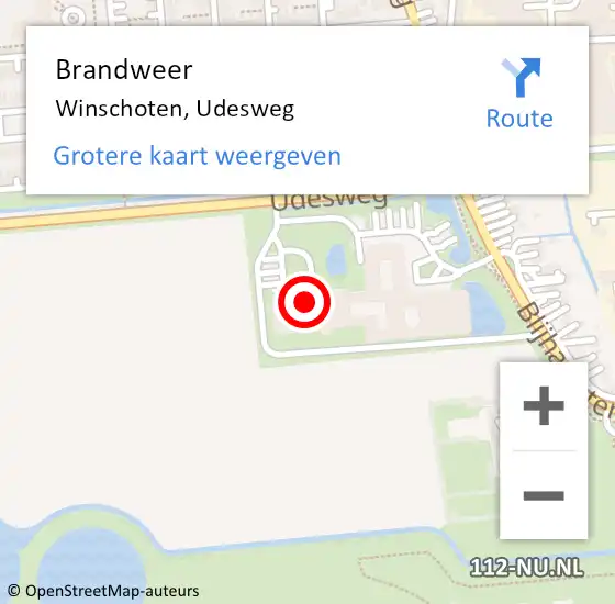 Locatie op kaart van de 112 melding: Brandweer Winschoten, Udesweg op 9 oktober 2024 12:38