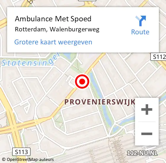 Locatie op kaart van de 112 melding: Ambulance Met Spoed Naar Rotterdam, Walenburgerweg op 9 oktober 2024 12:43