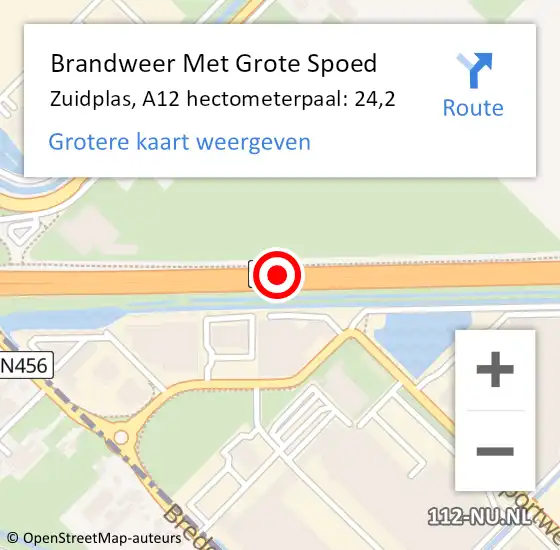 Locatie op kaart van de 112 melding: Brandweer Met Grote Spoed Naar Zuidplas, A12 hectometerpaal: 24,2 op 9 oktober 2024 12:45