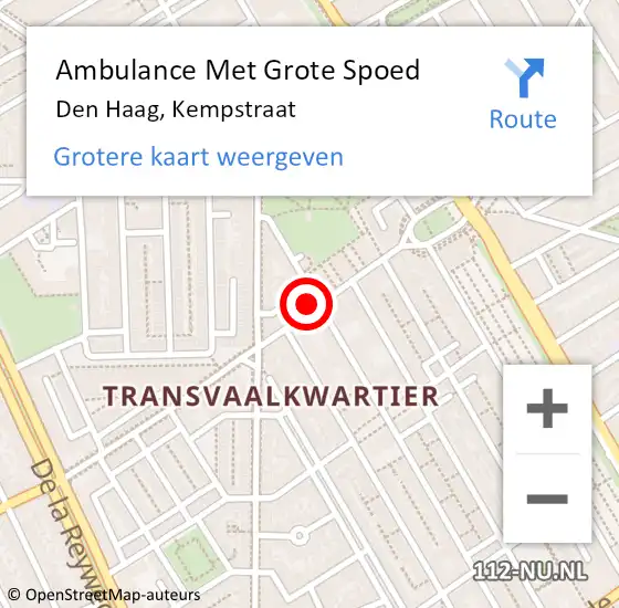 Locatie op kaart van de 112 melding: Ambulance Met Grote Spoed Naar Den Haag, Kempstraat op 9 oktober 2024 12:51