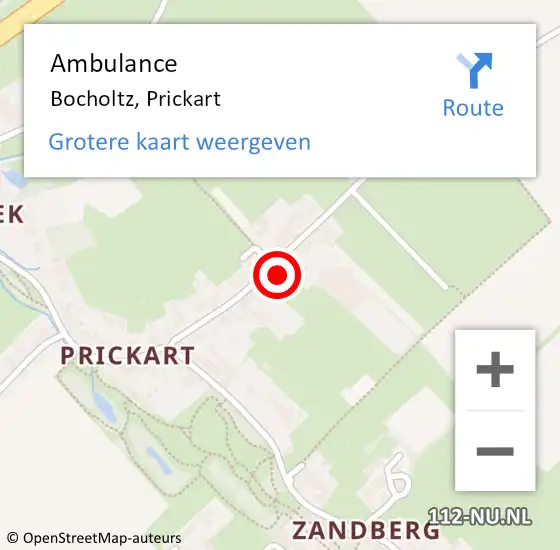 Locatie op kaart van de 112 melding: Ambulance Bocholtz, Prickart op 22 oktober 2014 20:02