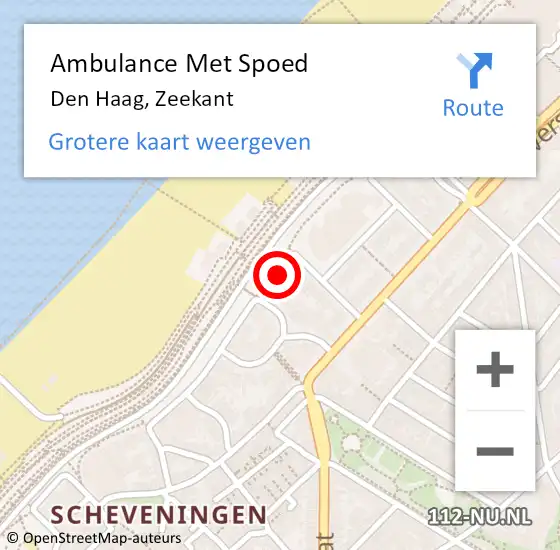 Locatie op kaart van de 112 melding: Ambulance Met Spoed Naar Den Haag, Zeekant op 9 oktober 2024 13:19