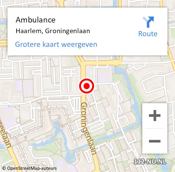 Locatie op kaart van de 112 melding: Ambulance Haarlem, Groningenlaan op 9 oktober 2024 13:34