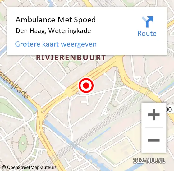 Locatie op kaart van de 112 melding: Ambulance Met Spoed Naar Den Haag, Weteringkade op 9 oktober 2024 13:41